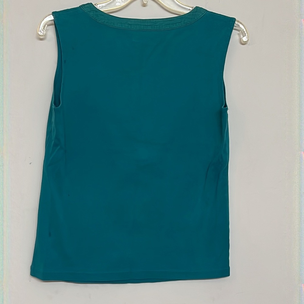 🌞 Teal sleeveless 2 in 1 top layered look white cami underneath women size L - Picture 5 of 16